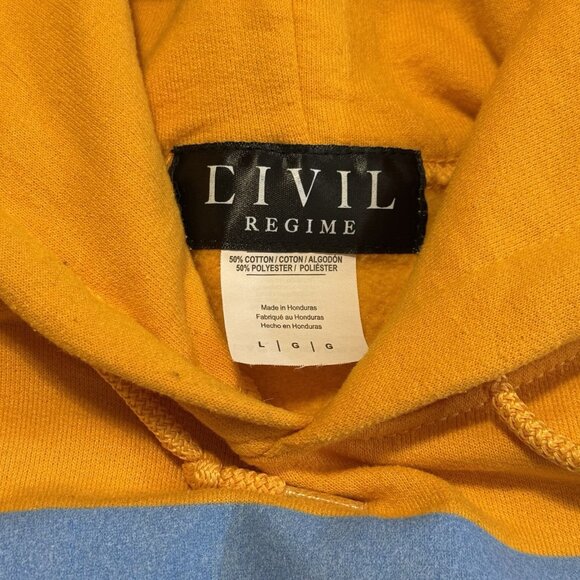 CIVIL REGIME Hoodie Mens Large Yellow Love is a Drug Rebel Youth Sweatshirt - Picture 2 of 5